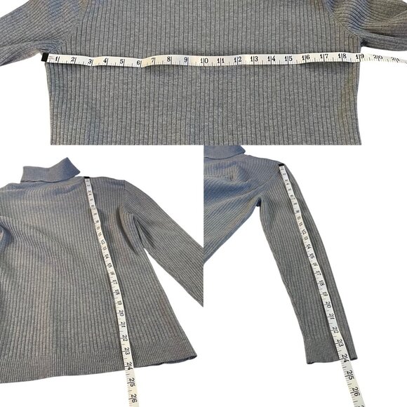 Chicos Gray Ribbed Turtleneck Sweater Size 2 Silk Blend Long Sleeve Lightweight - Picture 4 of 5